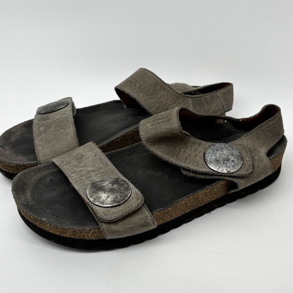 Taos Luckie Sandals Womens 6-6.5 Strappy Ankle  Comfort Casual Wedge Gray AU37